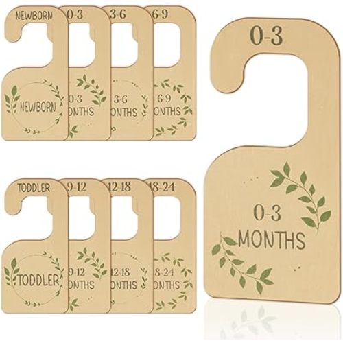 8PCS Baby Closet Divider for Wardrobe Closet, Newborn to 24 Months Double Sided Wooden Clothes Organizer for Baby Nursery Shower Gifts Party Home, Nursery Decor Hanger Dividers Organization