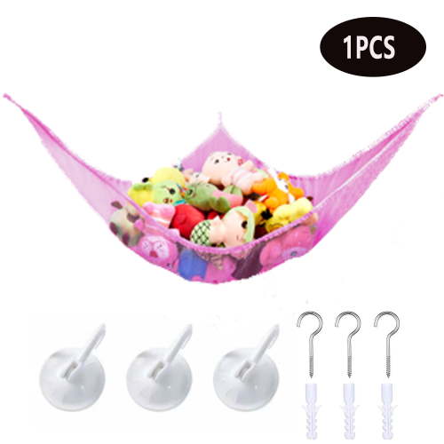 1Pcs Stuffed Animal Storage Net,83*59*59in Toy Organizer Hammock 7mm Mesh Toy Net(Pink)