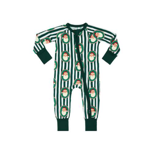 Green Santa Claus Lane Zipper Romper