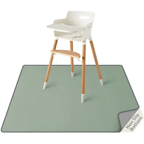 Blissful Diary Baby Splat Mat for Under High Chair, 50.4 x 50.4 Inch Wipeable Splash Mat, Waterproof and Washable, Anti-Slip Floor Protector, Sage Green