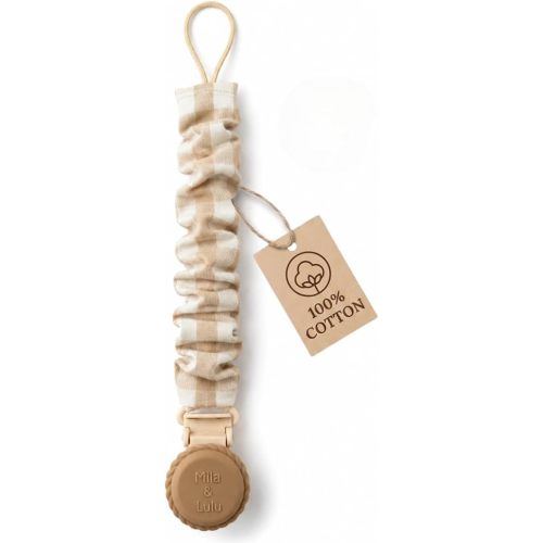 Muslin Cotton Pacifier Clips - Metal-Free, Lightweight and Secure Pacifier Holder for Babies (Hazel Miel) - Mila & Lulu