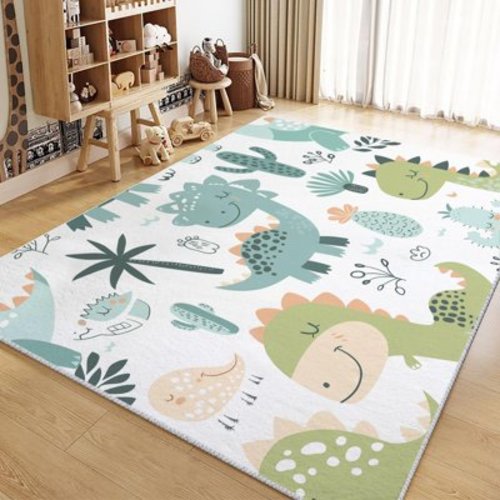 Area Rug For Living Room Cartoon Animal Dinosaur Carpets, Washable Rugs, White Print Low-Pile Non-Slip Rugs For Office Kitchen Entryway Decorative Carpets