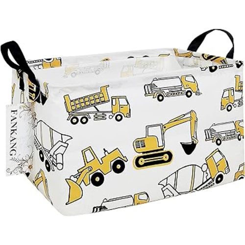 FANKANG Storage Bins, Nursery Hamper Canvas Laundry Basket Foldable with Waterproof PE Coating Large Storage Baskets for Kids Boys and Girls, Office, Bedroom, Clothes,Toys(Rec-excavator）