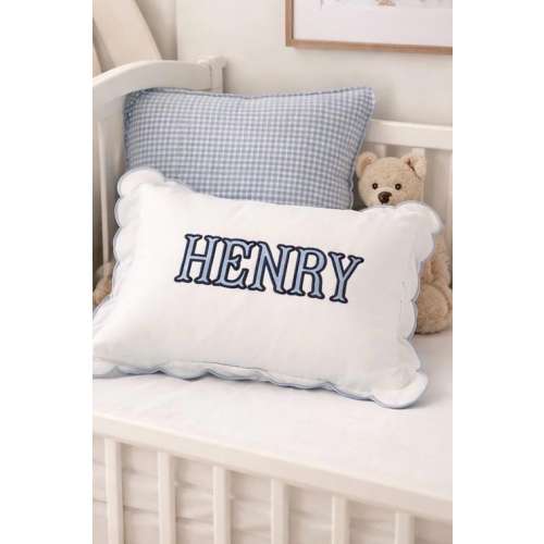 Personalized Scalloped Name Pillow - Blue