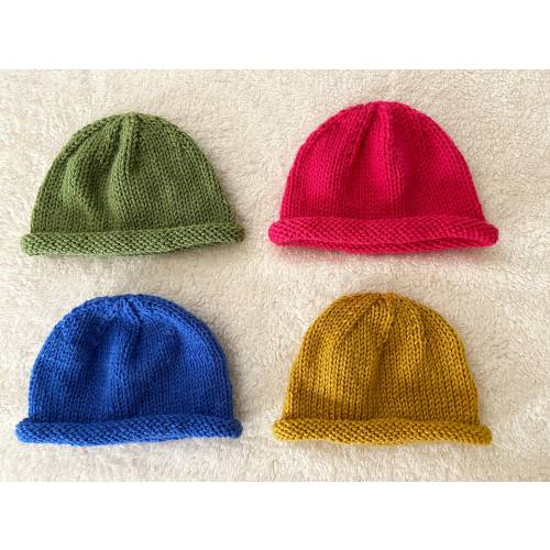 Hand Knit Roll Brim Hat: Newborn to Adult Winter Beanie