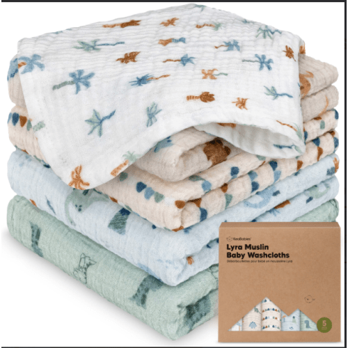Musted Pastel or Dino Pack! Lyra Muslin Baby Washcloths