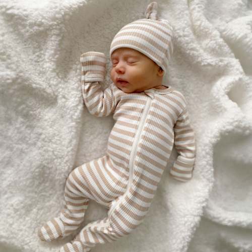 Tan Stripe / Organic Ribbed Zip Footie