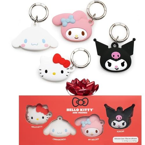 iFace Sanrio Friends Special Edition Silicone Protective Cover Compatible with Apple AirTag [Cute Character Case] [Carabiner Keychain Clip Included] - Set of 4 in Gift Box