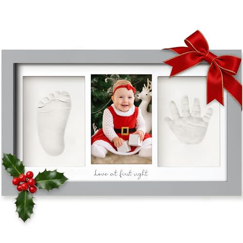 KeaBabies Baby Hand and Footprint Kit - Clay Handprint Keepsake Frame, Newborn Nursery Picture Frame, Personalized New Mom Gifts for Baby First Christmas Shower (Cloud Gray)