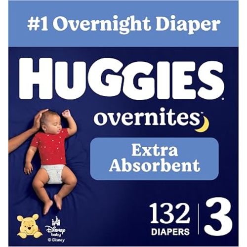 HUGGIES Overnites Nighttime Baby Diapers, Size 3, 132 Ct