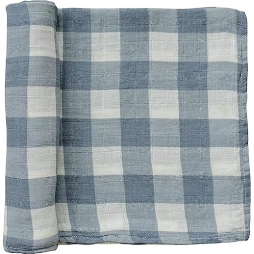 Mebie Baby Dusty Blue Gingham Muslin Swaddle, Modern and Neutral Swaddle Blanket for Baby Girl or Boy, Soft Baby Blankets, 0-3 Month, Comfy Wrap, Baby Essentials & Gifts