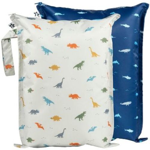 Tiny Twinkle Mess-Proof Waterproof Washable Baby/Toddler Wet Bags for Diapers, Swimsuits and Travel (Dinosaur, Ocean Life)
