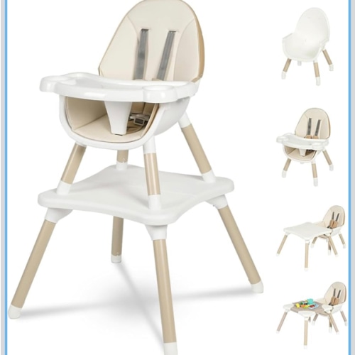 Gofirst 6 in 1 Baby High Chair,Convertible High Chairs for Babies and Toddlers/Booster Seat/Table and Chair Set,Baby Feeding Chair/5-Point Harness,4-Position Removable Tray&PU Cushion Baby Highchair