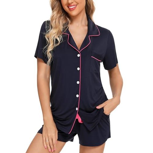 Leikar Womens Button Down Pajama Sets Bride Pajamas Sets Sleepwear Shorts Lounge Set