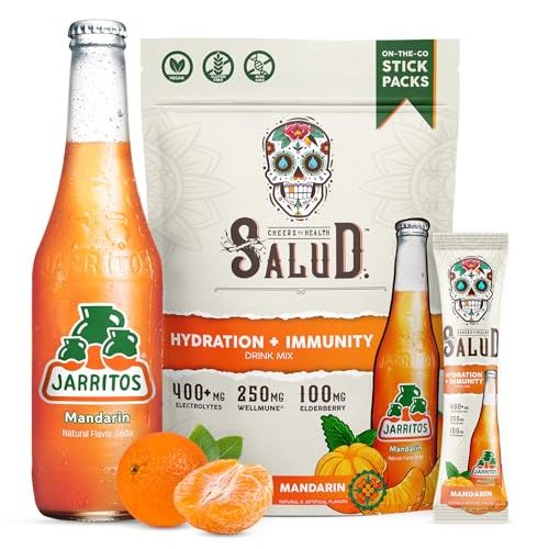 Salud x Jarritos 2-in-1 Hydration + Immunity Drink Mix, Mandarin | Electrolytes Powder, Agua Fresca, Elderberry, Dairy & Soy Free, Non-GMO, Gluten Free, Vegan, 1g Sugar (15 Servings)