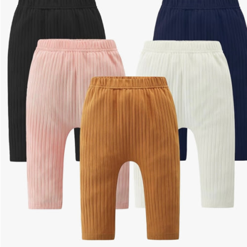 Fullfamous Baby and Toddler Girl's 5 Pack Cotton Ribbed Pull On Pants Leggings 0-4 Years