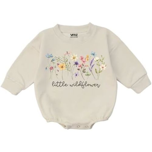 Wildflower Baby Girl Romper - First Birthday Outfit Flower Newborn Bubble Toddler Infant Long Sleeve One-piece Gifts