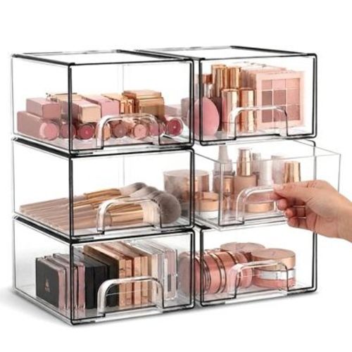 Cheer Collection Clear Stackable Pull-Out Storage Drawers, Set of 6