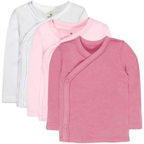 HonestBaby 3-pack Long Sleeve Side-snap Kimono Tops 100% Organic Cotton for Newborn Baby for Infant Boys, Girls, Unisex