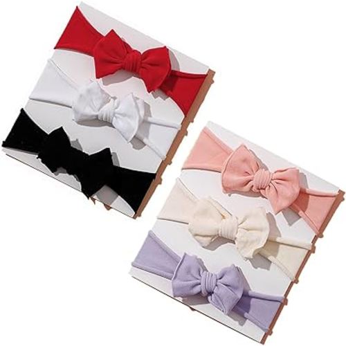 Baby Girl Hairband, 6pcs Nylon Headbands, Stretchy Knot Hair Bows, Double Layer Baby Bow Hair Accessories, Gift for Newborn Infant Toddlers Kids