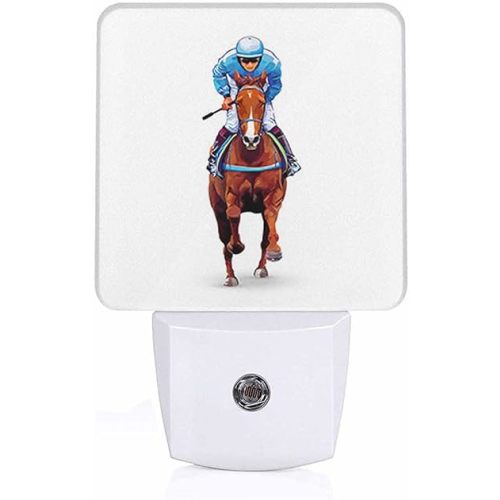 LED Night Light,Horse Racing Riding LED Night Light Plug into Wall with Dusk to Dawn Light Sensor White Energy Efficient Nightlight for Bedroom Bathroom Hallway Living Room Kitchen