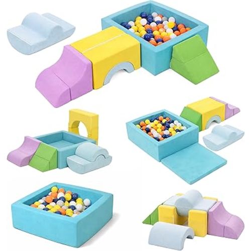 Foam Climbing Blocks for Toddlers, 30 x 28in Square Ball Pit for Babies, 7pcs Toddler Climbing Toys Indoor, Soft Play Set, Baby Climbing Blocks, Ideal for Crawling & Climbing(Balls Not Included)