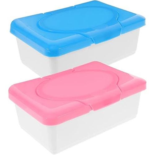 2pcs Wet Tissue case Wet Tissue Case Wipes Dispenser Tissue Box Holder Dispenser Holder for Vanity, Desk, Office, Baby Holder Dorm case (Pink and Blue)