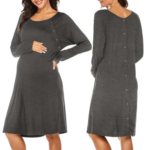 Avidlove Women’s Nursing/Delivery/Labor Nightgown Long Sleeve Maternity Sleepshirt for Breastfeeding with Button