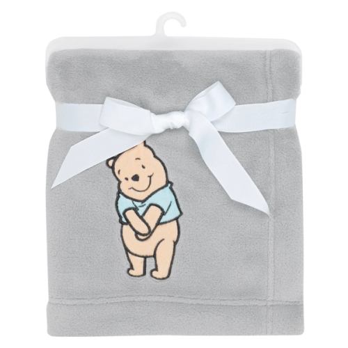 Disney Baby Winnie the Pooh Hugs Gray Soft Fleece Baby Blanket