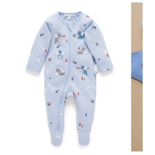 Blue Castle Thick Zip Growsuit - Baby Growsuits - Purebaby