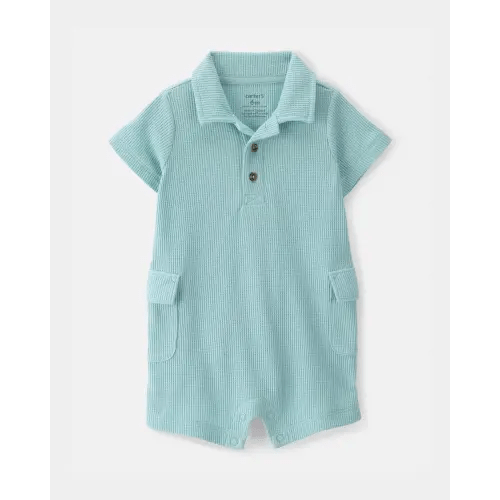 Baby Boy Waffle-Knit Polo Romper - Turquoise | Carter's