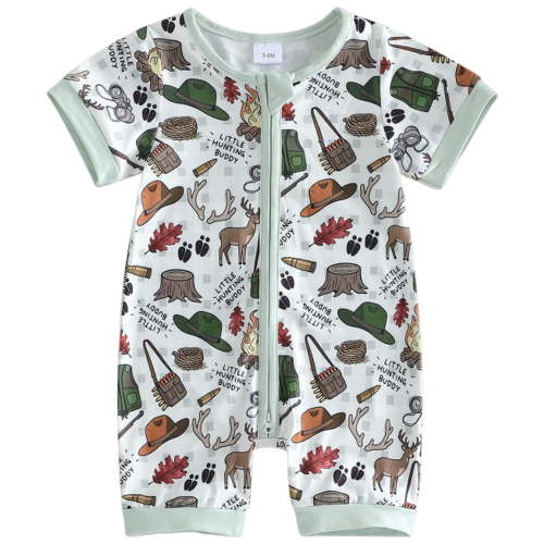 larppty Baby Boy Summer Outfit Newborn Mallard Duck Deer Romper Zipper Onesie Jumpsuit Overalls Camo Hunting Clothes(Blue, 12-18 Months)