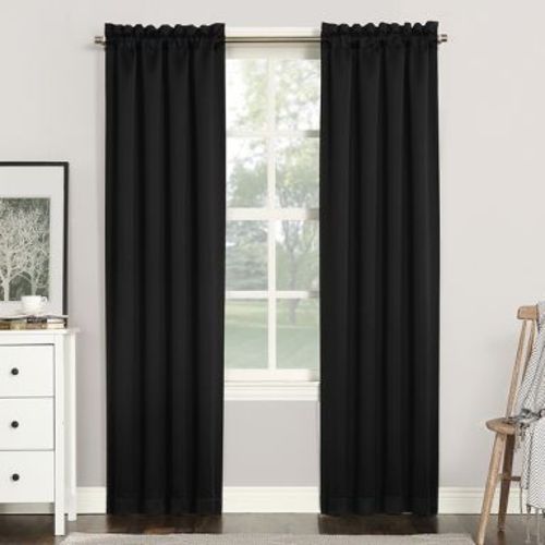 40"x63" Sun Zero Blackout Kenneth Energy Saving Rod Pocket Curtain Panel Black: Noise Reduction, Energy Efficient