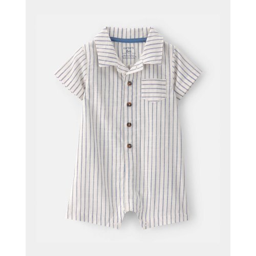 Baby Boy Striped Button-Down Romper - White/Blue | Carter's