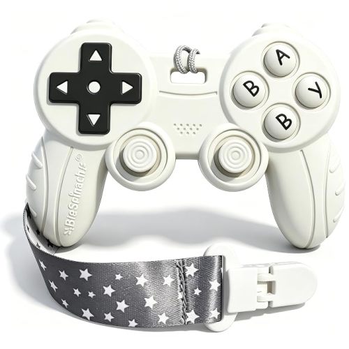 Cool Remote Game Control Teething Toy for Babies 0-6 6-12 Months,Game Controller Teether for Gamer Parents,Baby's First Valentines Day Gifts,Silicone Remote Chew Toys(White