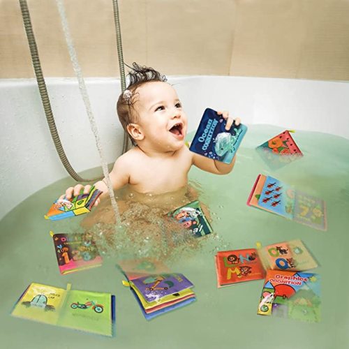 Baby Bath Books,Nontoxic Fabric Soft Baby Cloth Books,Early Education Toys,Waterproof Baby Books for Toddler, Infants Perfect Shower Toys,Kids Bath Toys Birthday Gift(Pack of 8)