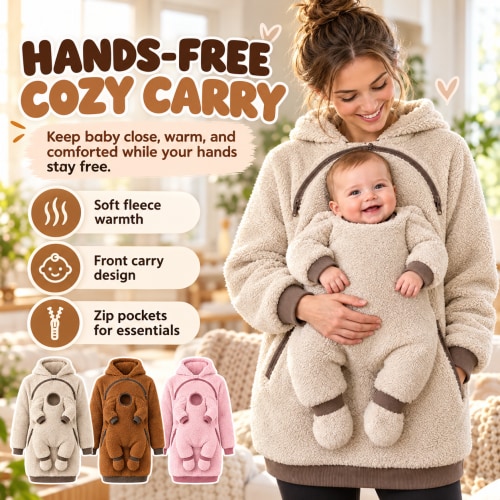 Cozy Baby Carry Hoodie – Soft Sherpa Warmth for Mom & Baby