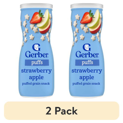 (2 pack) Gerber Baby Snacks, Grain & Grow Puffs, Strawberry Apple, 1.48 oz Canister