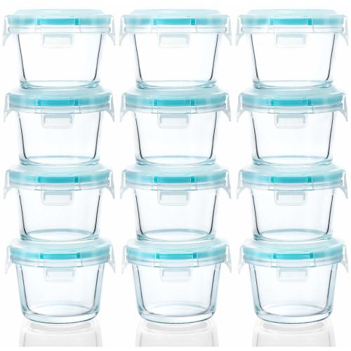 12-Pack 5 Oz, Glass Baby Food Storage Containers, M MCIRCO Small Glass Jars with BPA-Free Snap Locking Lids, Airtight Food Containers, Freezer and Microwave Safe