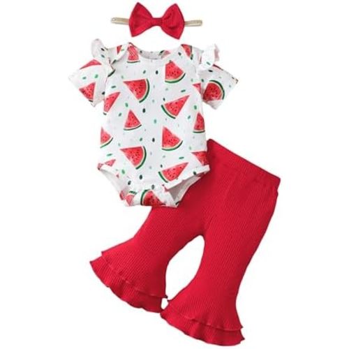 SUNNY PIGGY Baby Girl Clothes Newborn Infant Outfits Ruffle Long Sleeve Romper Pants Set with Headband