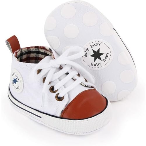 Unisex Baby Boys Girls Shoes, Newborn Infant Non-Slip Canvas Denim High Top Sneakers, Toddler First Walkers Shoes