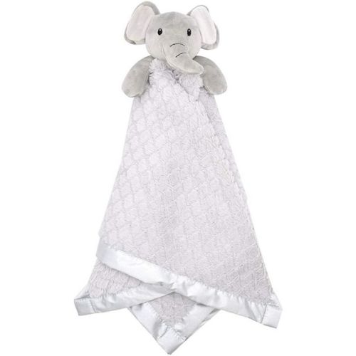 EVERYDAY KIDS Large Lovey Baby Security Blanket Sweet Elephant Stuffed Animal on 30” Gray Snuggle Baby Blanket; Fluffy Fleece with Attached Plush