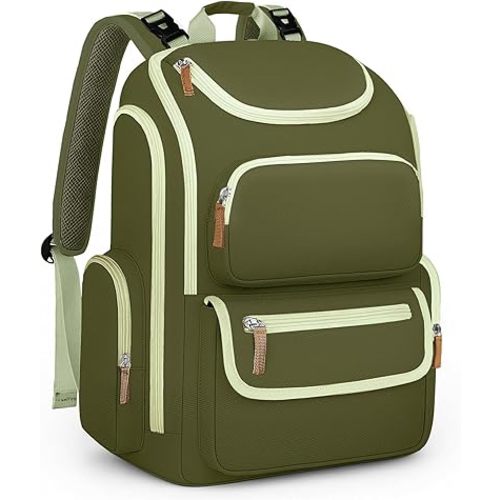 Mancro Diaper Bag Backpack for Woman, Waterproof and Lightweight Large Capacity Baby Diaper Bag, Multipurpose Travel Diaper Bag for Dads Moms,Green and Brown