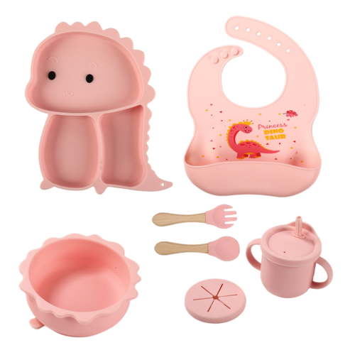 Children's Tableware Silicone Bowl Fork Spoon Straw Cup Bib Feeding Set For Babies