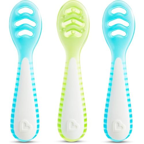 Munchkin® Gentle Dip™ Baby Spoons for Self Feeding and Baby Led Weaning, 3 Pack, Blue/Green