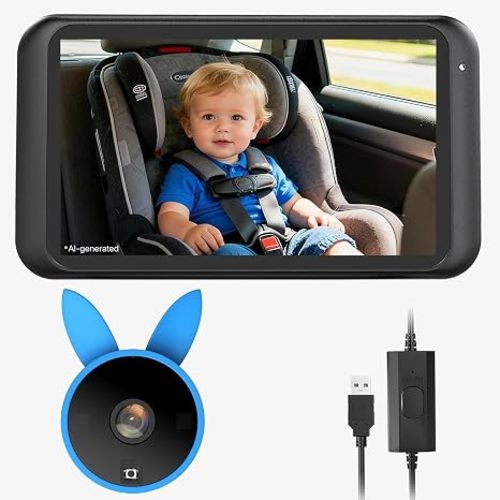 Babyvue USB Baby Car Camera, Backseat Monitor Car Seat Mirror | 1080P HD Easy Install, Auto IR Night Vision, 360° Rotating for Rear-Facing Kids Infant & New Parents(White)