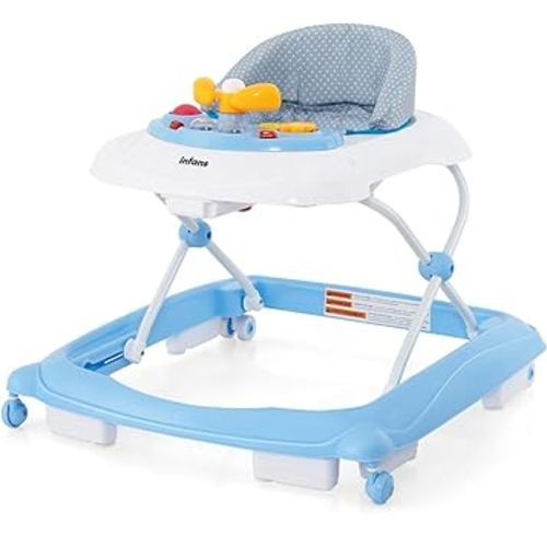 INFANS Foldable Baby Walker, 3 in 1 Toddler Walker Leaning-Seated Walk-Behind with Removable Music Tray, Adjustable Height, Washable Seat Cushion for Boys and Girls (Wave Point)