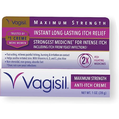 Vagisil Maximum Strength Feminine Anti-Itch Cream with Benzocaine for Women, Helps Relieve Yeast Infection Irritation, Gynecologist Tested, Fast-acting, Soothes and Cools Skin, 1 oz - 1 Ounce (Pack of 1)