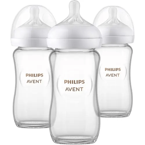 Philips Avent Glass Natural Baby Bottle With Natural Response Nipple, 8oz, 3 pack, SCY913/03, Clear