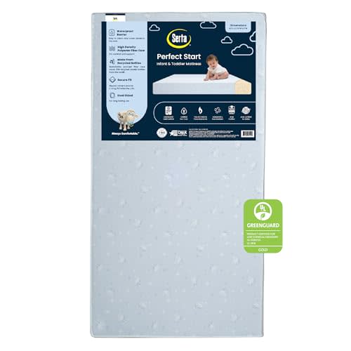 Serta Perfect Start Dual Sided Baby Crib Mattress & Toddler Mattress - Waterproof - 6" Premium Sustainably Sourced Fiber Core - GREENGUARD Gold Certified 7 Year Warranty - Made in USA